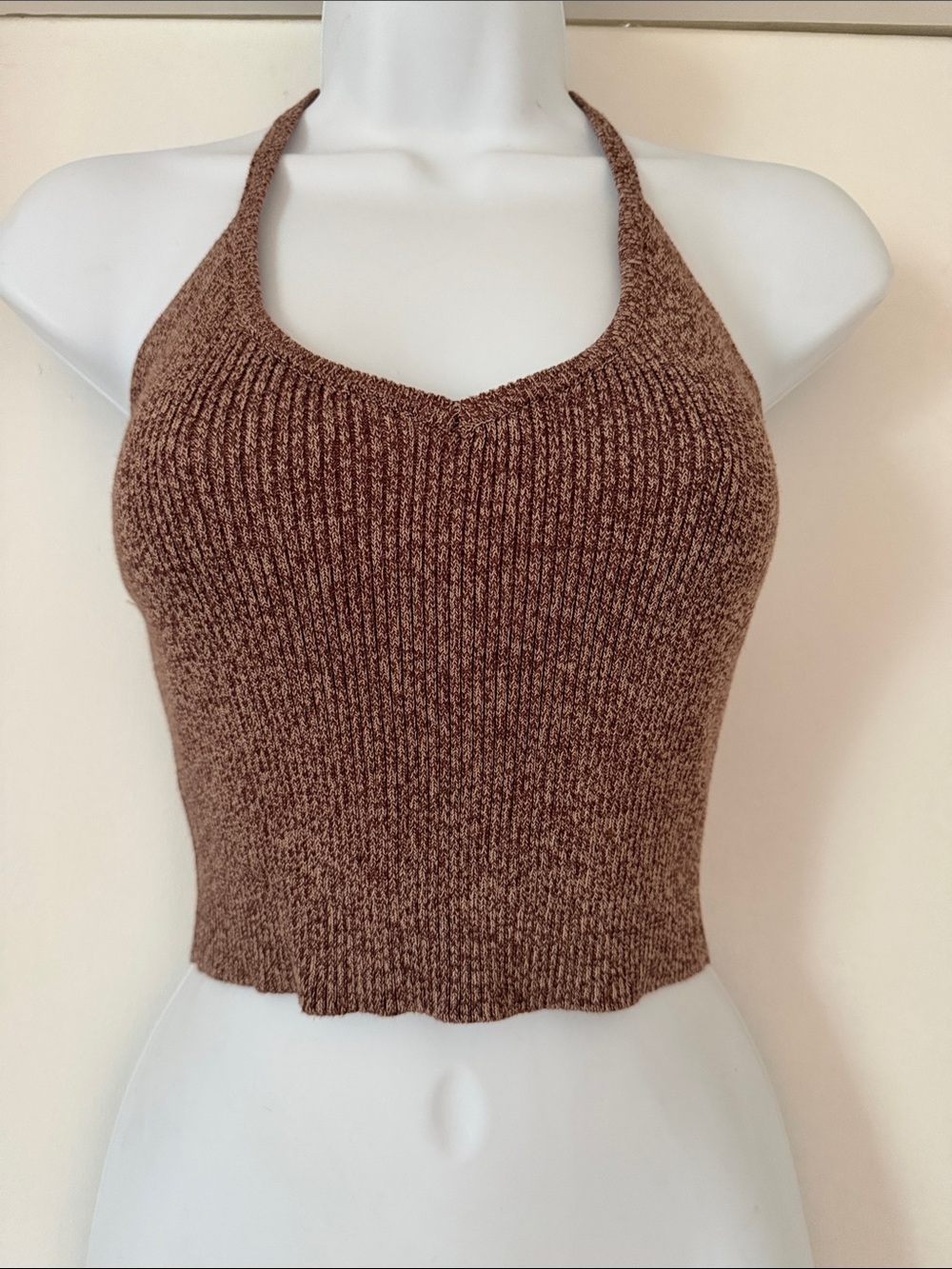 Full Tilt Brown Ribbed Halter Crop Top